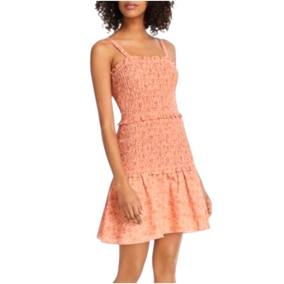 Parker Dress Women Large Orange Terracotta Floral Smocked Illy Mini NWT Boho - Picture 1 of 14